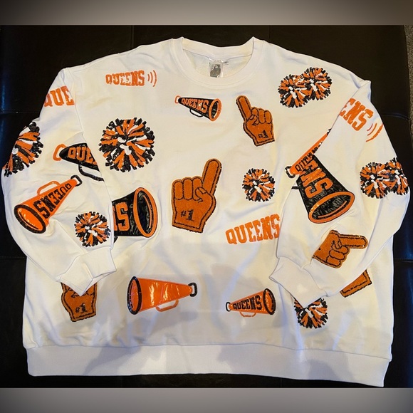 Queen of Sparkles - Orange & White Cheer Sweatshirt - XL - NWOT - Picture 3 of 9